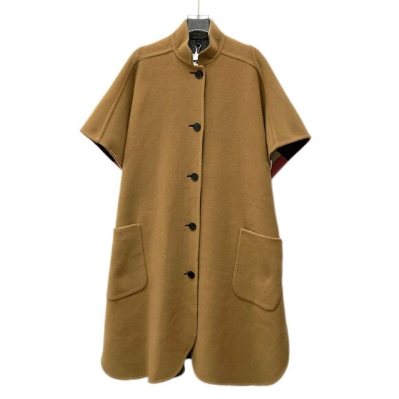 Burberry Brown Striped Wool Reversible Double-Breasted Cape Coat